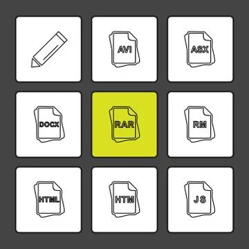 File type , files , documents , eps icons set vector Stock Illustration