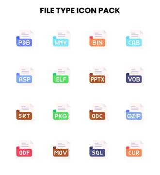 File Type Flat Collection Icons Pack Stock Illustration