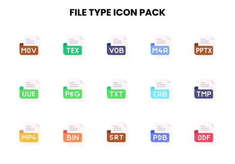 File Type Flat Collection Icons Pack Stockillustratie