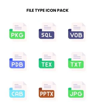 File Type Flat Design Icons Pack Stock Illustration