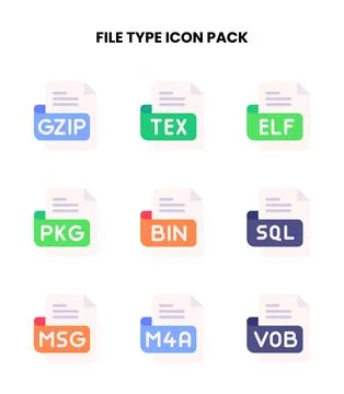 File Type Flat Icons Pack Stock Illustration