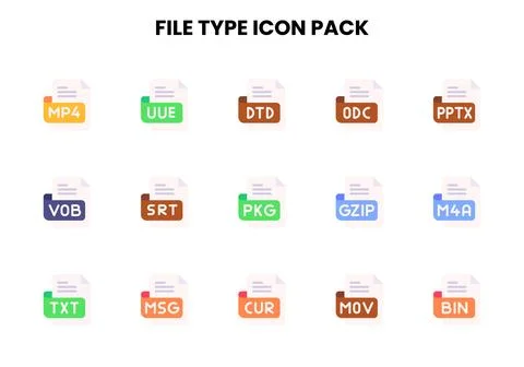 File Type Flat SVG Icons Pack Stock Illustration