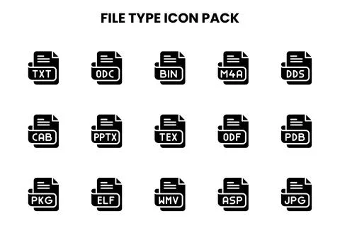 File Type Glyph Bundle Icons Pack Stock Illustration