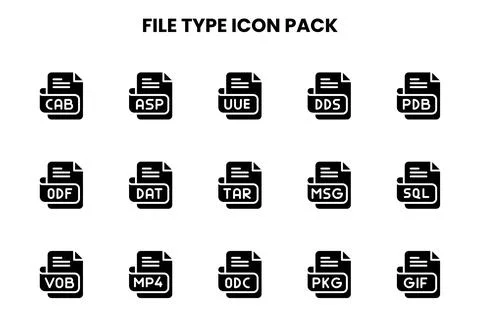 File Type Glyph Graphics Icons Pack Stock Illustration