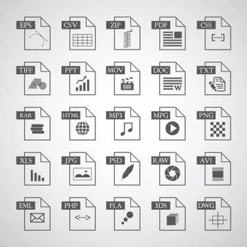 File type icon set Illustrazione stock