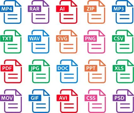 File type icon set. Popular files format and document. Format and extension.. Stock Illustration