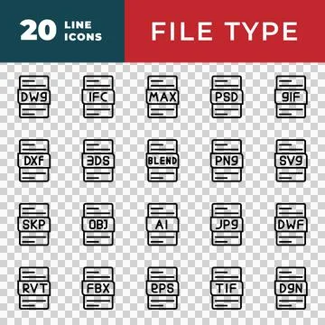 File type icons set. Files format extension data graphic design.  Stock Illustration