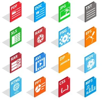 File Type Icons set, isometric 3d style Illustrazione stock