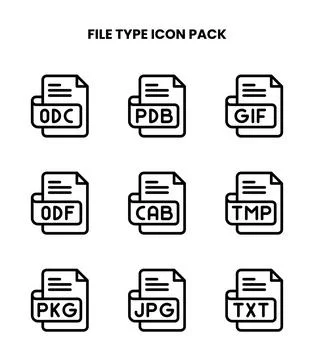File Type Line Collection Icons Pack Stock Illustration