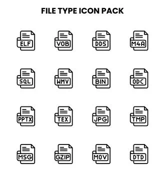 File Type Line UI Icons Pack Stock Illustration