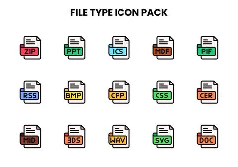 File Type Lineal Color Bundle Icons Pack Stock Illustration