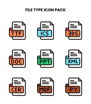 File Type Lineal Color Design Icons Pack Stock Illustration