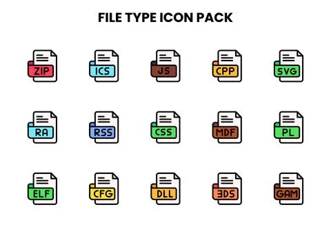 File Type Lineal Color Graphics Icons Pack Stock Illustration