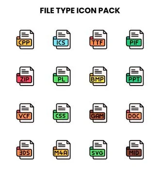 File Type Lineal Color Graphics Icons Pack Stockillustratie