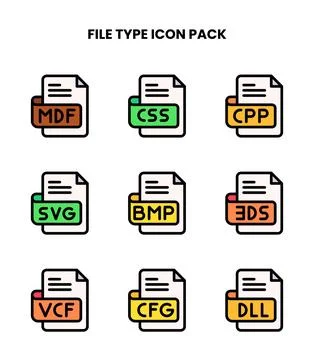 File Type Lineal Color Set Icons Pack Stock Illustration
