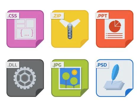 File types and formats labels icon presentation document symbol application Stock Illustration
