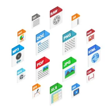 File Types icons, isometric 3d style 스톡 일러스트