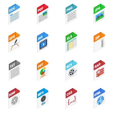 File Types icons, isometric 3d style 스톡 일러스트