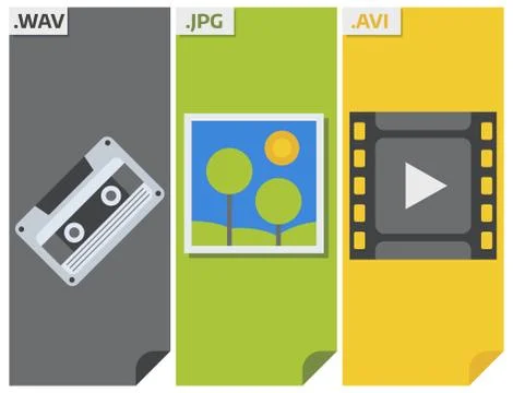 File types vector icons and formats labels file system icons presentation Stock Illustration