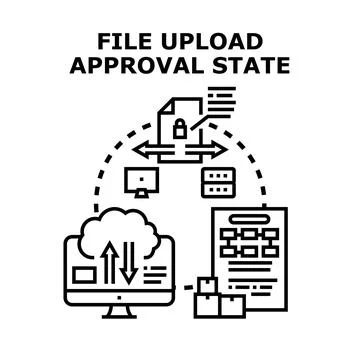 File upload approval state document processing workflow Stock Illustration