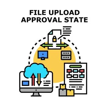 File upload approval state document processing workflow Stock Illustration