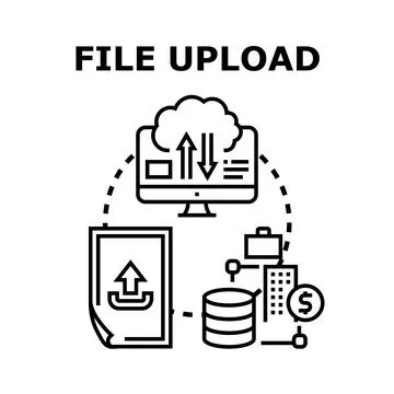 File upload concept with data storage and cloud computing Illustrazione stock