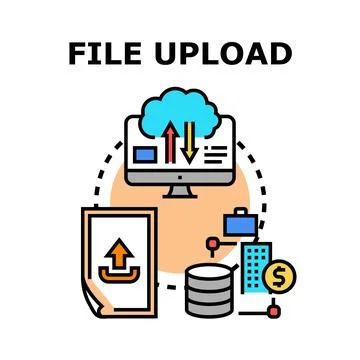 File upload concept with data storage and cloud computing Illustrazione stock