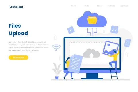File upload landing page template Stock Illustration