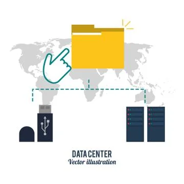 File usb and map icon. Data center design. Vector graphic Illustrazione stock