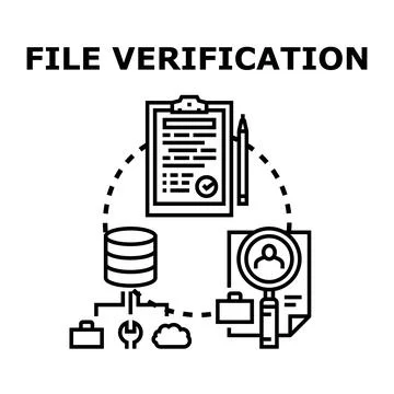 File verification process and data validation concept Illustrazione stock