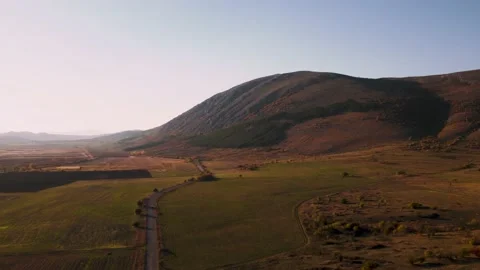 Fileds Sun Hillside Road Lonely Car Rise Stock Footage 201743500