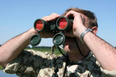 Fileld officer with binocular Stock Photos