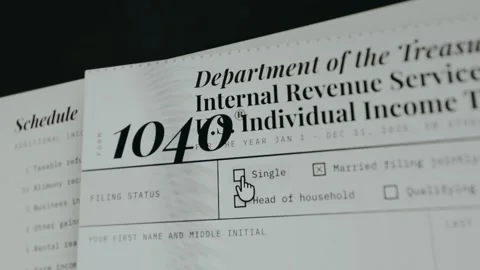 Filer selects the filing status as Single within the U.S. Individual Income Tax Stock Footage 333415330