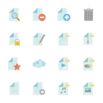 Files and documents color flat icons set Stock Illustration