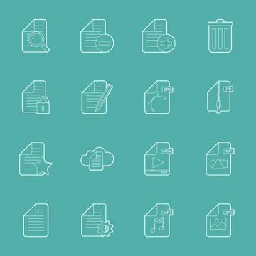 Files and documents thin lines icons set Stock Illustration