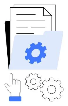 Files and Folder Management with Gear Settings Icon and Hand Pointer for Te.. Stock Illustration