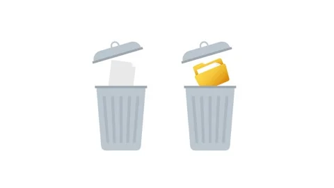 Files and folders being thrown into trash cans on white and green screen Video stock 312878823