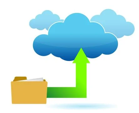 Files being uploaded from a folder to an on-line cloud 스톡 일러스트