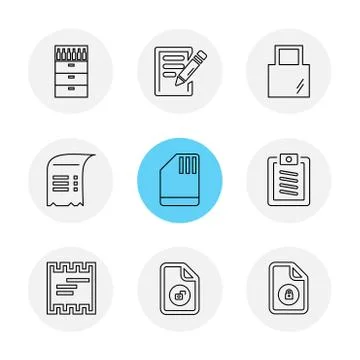 Files , document , clipboard ,write , eps icons set vector Illustrazione stock