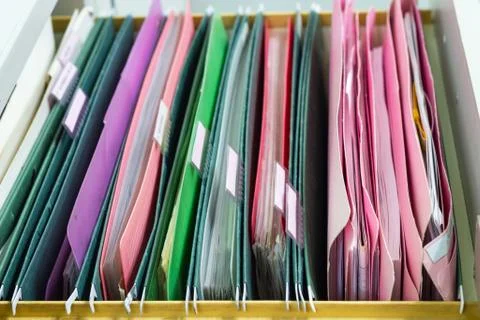 Files document of hanging file folders in a drawer in a whole pile Photos