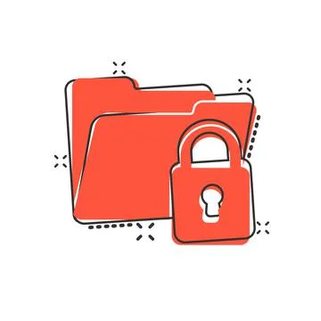 Files folder permission icon in comic style. Document access cartoon vector i Stock Illustration