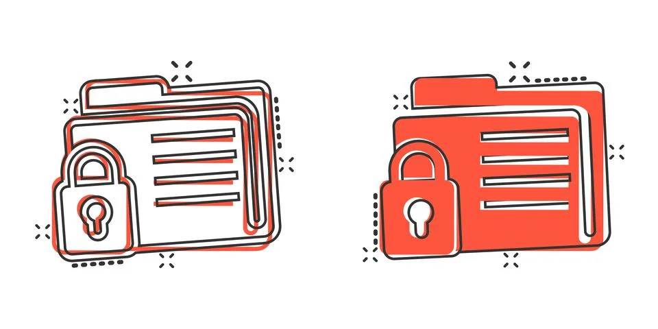 Files folder permission icon in comic style. Document access cartoon vector i Stock Illustration