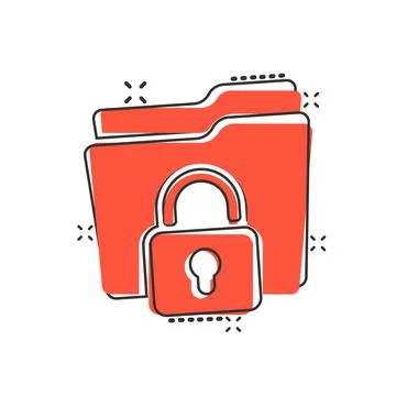 Files folder permission icon in comic style. Document access cartoon vector i Stock Illustration