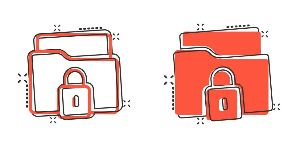 Files folder permission icon in comic style. Document access cartoon vector i Stock Illustration