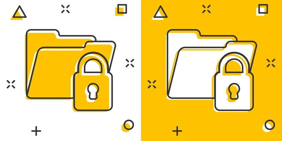 Files folder permission icon in comic style. Document access cartoon vector i Stock Illustration