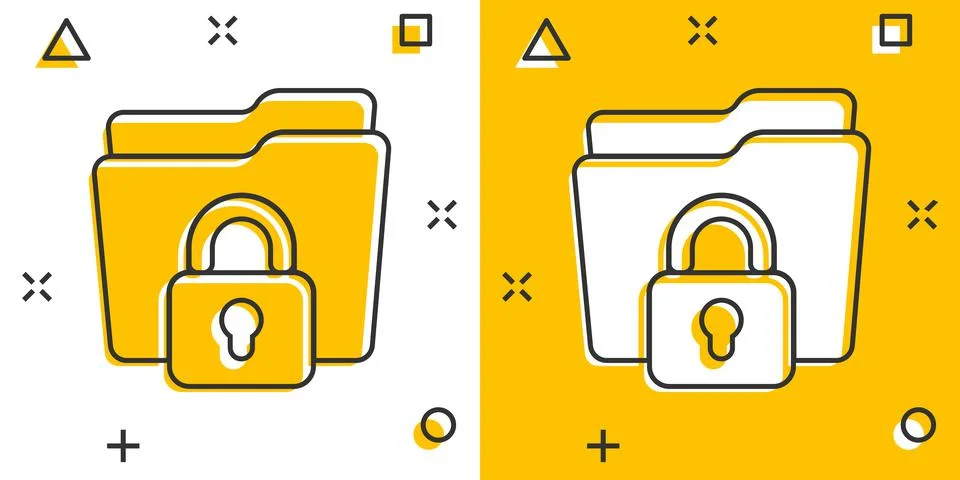 Files folder permission icon in comic style. Document access cartoon vector i Stock Illustration