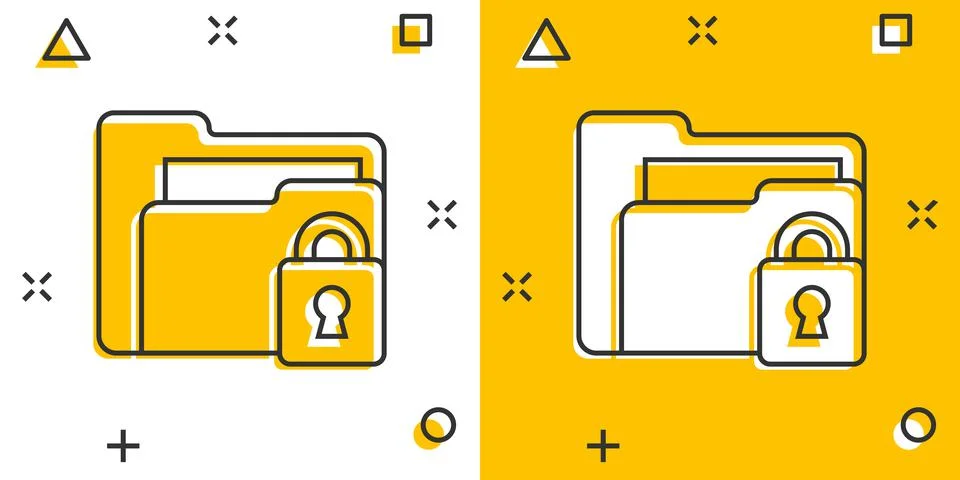 Files folder permission icon in comic style. Document access cartoon vector i Stock Illustration