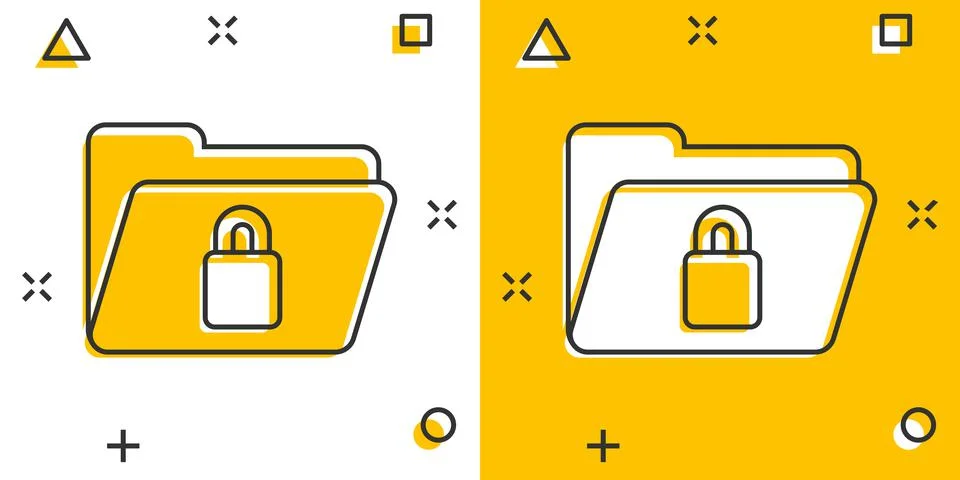 Files folder permission icon in comic style. Document access cartoon vector i Stock Illustration