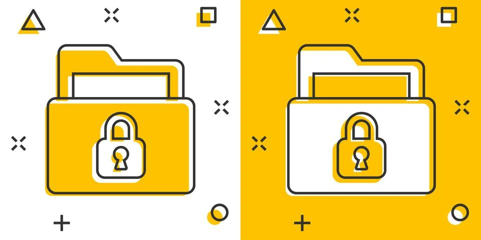 Files folder permission icon in comic style. Document access cartoon vector i Stock Illustration