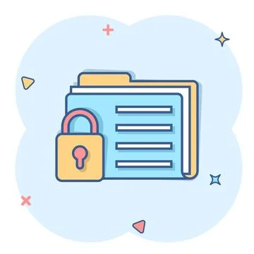Files folder permission icon in comic style. Document access cartoon vector.. Stock Illustration